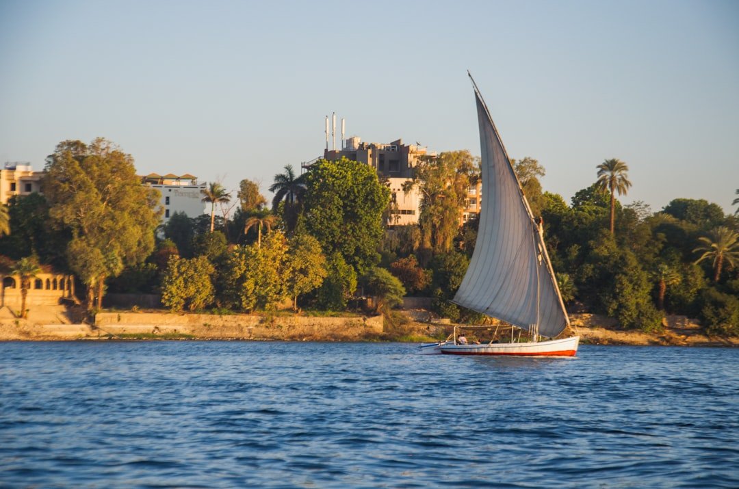 Felucca sailing on the Nile at Aswan, Egypt.